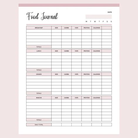 Printable Food Tracking Journal